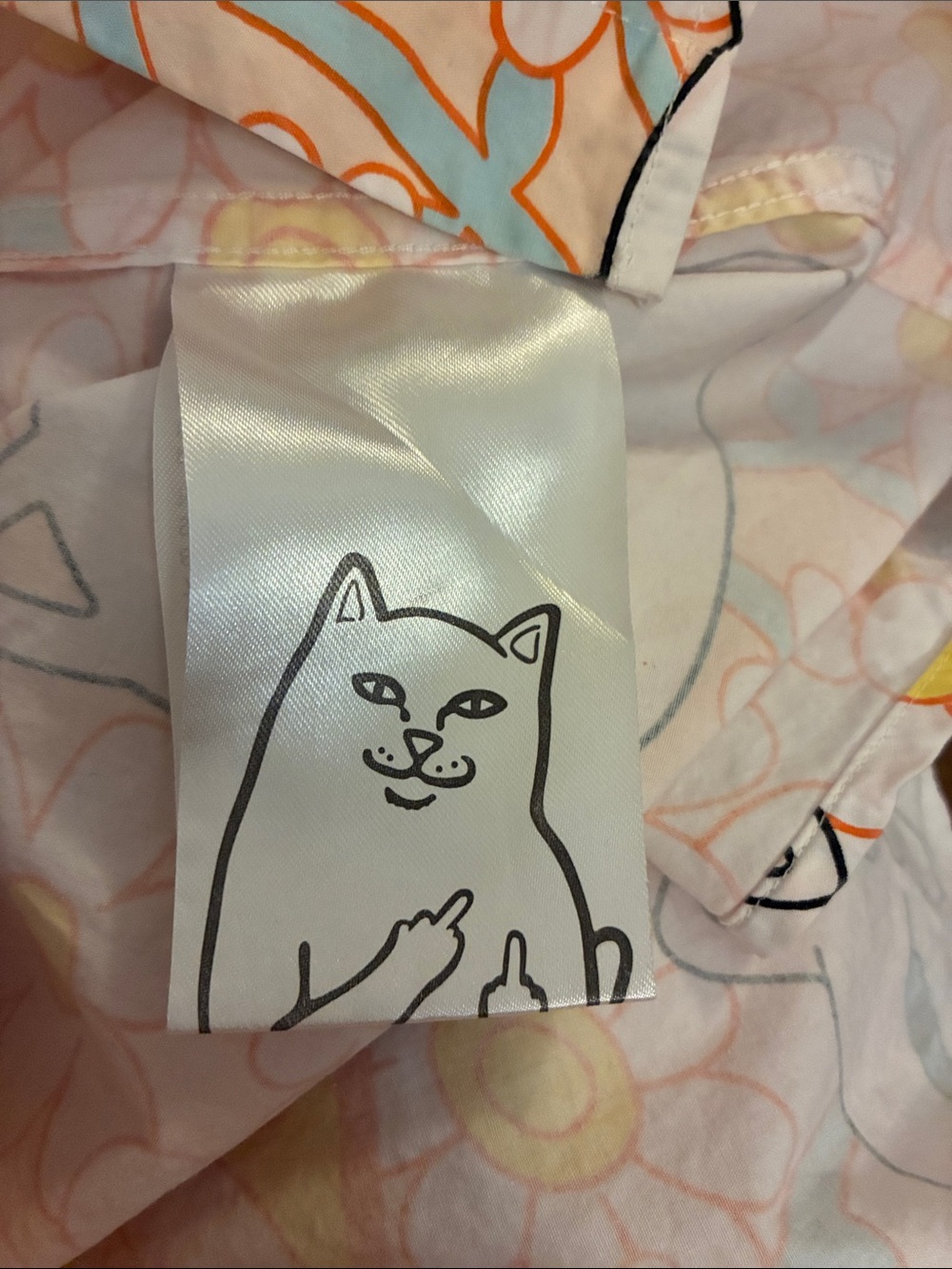Ripndip Pink & Orange Daisy Cat Print Shirt Small - Picture 7 of 8